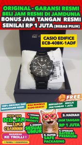 CASIO ORIGINAL - CASIO EDIFICE ECB-40BK-1ADF - MEN NG - STAINLESS - Hitam - Jam dunia JD18