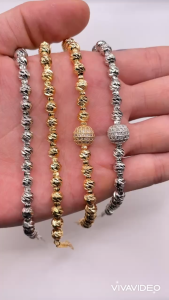 Lắc tay hạt bi titan không gỉ Vòng tay bi titan màu vàng 18k và bạch kim kiểu dáng thanh lịch trangsucmoiluatuoi.RIN