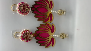 Traditional Handcrafted Lotus Shubh labh Wall Hanging Decoration | Pink & Gold Beautiful Lotus with Attachable hooks | Door Entrance | Diwali and Festivals Decoration (Pack of 2 pcs)