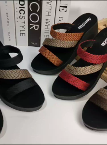Sandal Wedges Wanita Dewasa Ban 3 Rajut Motif Kekinian
