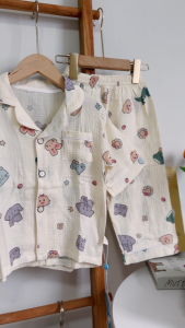 ชุดนอนเด็กสไตล์เกาหลี ชุดนอนเด็กผู้หญิง-เด็กผู้ชาย ผ้ามัสลิน นิ่มเด้ง ใส่สบาย ระบายอากาศได้ดี ลายการ์ตูน ไซส์100-120