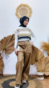 RIZTA - Vio Cargo - Celana Kargo Wanita Panjang Model Kulot Pinggang Highwaist Bahan Twill Combed