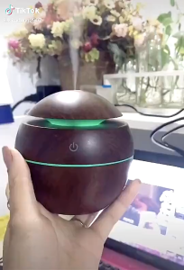 Máy Khuếch Tán Tinh Dầu Mini Xông Gỗ Tròn Làm Thơm Phòng Máy Xông Tinh Dầu Đa Chức Năng Hình Tròn 200ml Vân Gỗ Đèn Led Đổi Màu