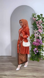 Kebaya Bordir Elegan Bordir Kastanye/Teal/Persik/Burgundy - Baju Kurung Pesta Modern Melayu - S到3XL