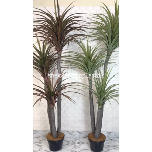 Pohon Artificial Pohon Hias Daun Pandan Bali X3 T180 Variasi Warna Coklat & Hijau Latex Pot Dasar Hitam Plastik Hiasan Sudut Rumah