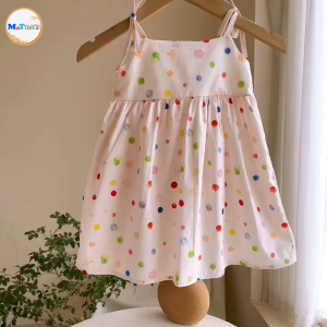 VÁY BÉ GÁI HAI DÂY CHẤM BI CẦU VỒNG - MT2502