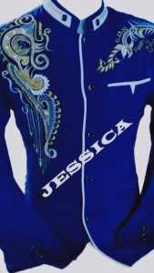 Baju Jasko Bordir terbaru 2024 biru kombinasi putih Motif Pdg Lengan Panjang Berkancing