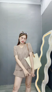 Set đồ Bigsize Nữ thời trang mùa hè áo thun tay ngắn cổ tròn kèm quần váy lưng chun co giãn vải xốp ko nhăn- SET812