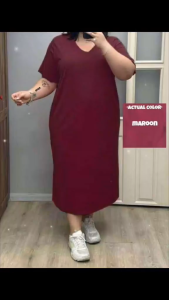 ADX BKK PLUS SIZE VNECK MAXI DRESS/ COTTON MAXI TSHIRT DRESS WITH SIDE POCKET BOTH SIDE
