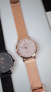 PhiLipe Ricci Jam Tangan Wanita Rantai Pasir Bulat Tipis Desain Kekinian 7488 Jam Cewek Rose Hitam