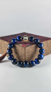 Anti Evil Eye Rhinestones with Blue Tiger Eye stones Lucky Charm Bracelet for protection luck confidence strength and courage.
