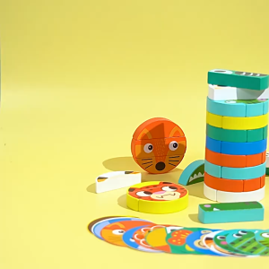 @IEducation Toddler Wooden Stacking Board Games for Kids Ages 4-8 Building Blocks Tumbling Tower Game for Kids Boys Girls with Animal Pictures