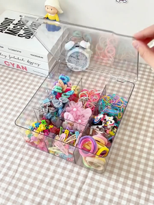 Hair Clip Organizer Box Hair Rope Hair Ties Storage Transparent Children Portable Child Women Organiser  发饰收纳盒透明