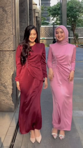 Dress Satin Silk Baju Kondangan Terbaru 2024 Gamis Mewah Pesta Lebaran Payet Polos Bridesmaid