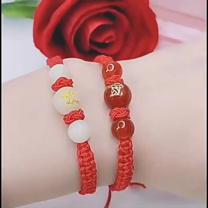 Vòng tết chỉ đỏ (đen) con giáp tuổi thìn - Vòng tay đá hình con rồng - May mắn tài lộc