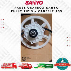 JMT - Paket Gearbox Mesin Cuci Sanyo Tipis Plus Pully & Vanbelt A33