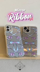Casing Mirror Ribbon IP 11-15: Desain Lucu Silver Holo & Aksesoris iPhone