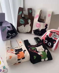 พร้อมส่งไทย:กระเป๋าถือลําลอง ผ้าถัก ลายสก๊อต แฮนด์เมดZB95