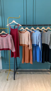 SET7328 Stripe Top Outer & Tankdress 2in1 Knit Set