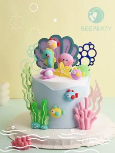4pcs/set Under The Sea Cake Topper Mermaid Cake Decoration for Kids Girl Birthday Party Supplies