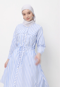 MFMW Hiraya Midi Dress Biru Motif Salur