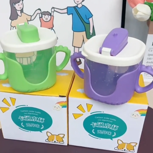LAKOE Minum Straw Silikon Bayi 300ML Traning Cup Minum Sedotan Anak