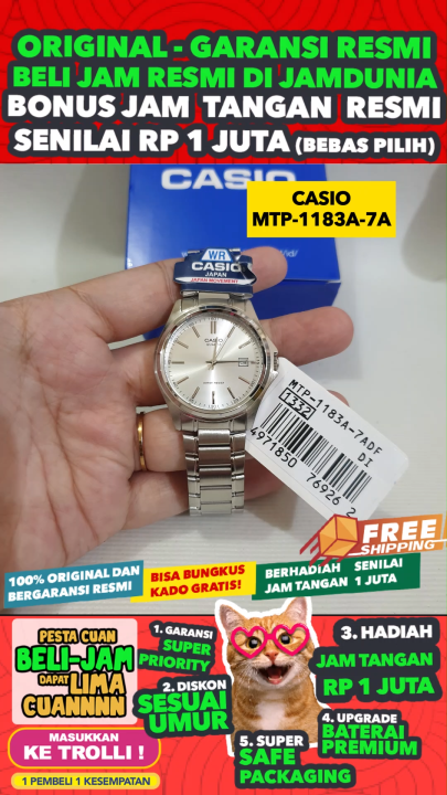 CASIO ORIGINAL - CASIO MTP-1183A-7A - MEN - Silver - Stainless - Jam dunia JD18ST # Jam Tangan Pria Cowok Anti Air Digital Analog + CASIO MTP 1183A 7A MTP-1183A 1183 A MTP1183 MTP-1183 MTP1183A $ WR0 STS SD7