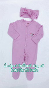 Bộ liền thân body cúc bấm thẳng dài tay liền tất nhiều màu sắc Boube vải sợi tre cao cấp Baboo mềm mịn - Size Newborn