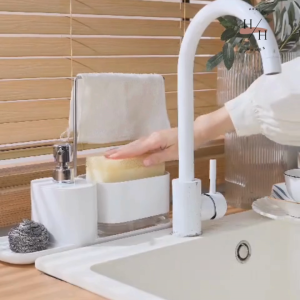 Healthyomes Convenient 2in 1 Double Layer Diswashing Liquid Pump Press On Type DIspenser Kitchen Sink Soap Box Holder