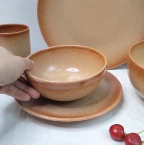 ถ้วย จาน จานชาม ขนาด 5.5-9 นิ้ว สีส้มพั้นช์ ชุดจานชาม จานกระเบื้อง สไตล์มินิมอล เข้าไมโครเวฟได้