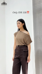 Desain Unik & Trendy: 4264 Starlite Knit Oversize Off Shoulder Top Polos Rib Atasan Knit