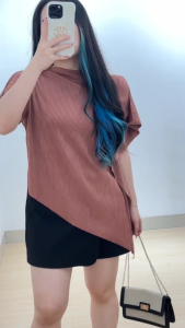 6177 Patricia One Shoulder Plisket Top Blouse Atasan Wanita