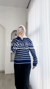 LAQUINA SWEATER - FLOTTILICIOUS / Baju Atasan Wanita Rajut Salur Stripe / Kerah V neck / Korean style / Fashion Oufit Top Casual