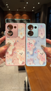 เคส Vivo Y36 Y27 Y27S 5G เคส เคสกันกระแทกลายหมีน่ารักพร้อมกล้องอุปกรณ์ป้องกันเลนส์เคสโทรศัพท์กระจกเหลวสุดหรูสำหรับเด็กผู้หญิง