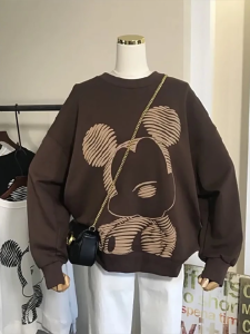 [24H delivery Malaysian stock] Mickey Line Printed Long-Sleeved Sweatshirt Women Loose Large Size Round Neck Top