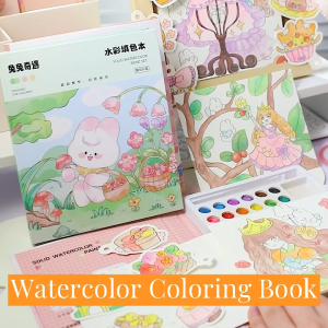 BBTAM 12 / 20 / 24 Sheets Watercolor Coloring Book Set with Paintbrush DIY Bookmarks Painting Set Kids Watercolor Sketchbook - Lazada
