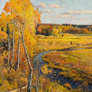 Tranh phong cảnh suối nhỏ ven rừng mùa thu vàng levitantranh treo tường dán tường phong thủy.CGI-854