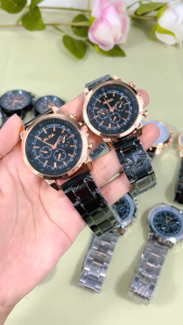 Jam Tangan Couple Alba Full Hitam dan Pria Wanita Premium dengan Tali Rantai/Stell