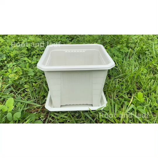 กระถางโรมันทรงเหลี่ยม 14 นิ้ว พร้อมจานรอง สีขาว