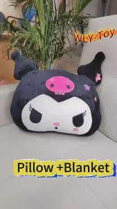 Office Kuromi Melody Pillow Quilt 2 in 1 Plush Toy Car Cushion Nap Blanket Pillow Folding Doll Gift Valentines Day gift birthday present childrens room accompanying doll