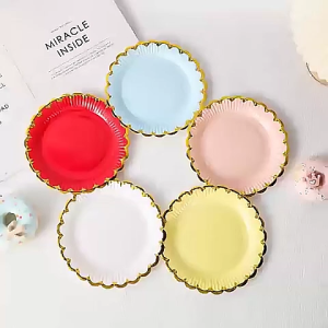 1 Pc 7 inch Disposable Bronzing Lace Paper Plate Dinnerware For Birthday Wedding Anniversary Christmas Party Supplies