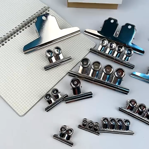 1pcs Spring Binder Round Metal Bulldog Paper Clip Klik Kertas Office Stationery Document Stainless Steel Long Tail Clips