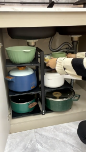 Kệ để xoong nồi chảo kệ để nồi chiên không dầu kệ để nồi chảo 2 bên gầm bếp có thể điều chỉnh khoảng cách các tầng