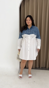 Sys Clothier Clarista Denim Dress | Combination Dress Bigsize Jeans I Adjustable Waist