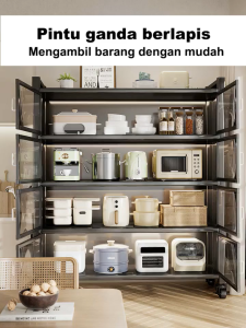 Rak Kabinet Dapur, Rak Microwave Peralatan Dapur, dan Rak Penyimpanan Multi-layer dengan Roda