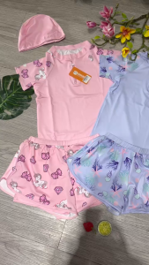 Đồ bơi bé gái 2 mảnh quần đùi 2 lớp áo phủ bụng ngắn tay kín đáo đáng yêu đủ size từ 18kg đến 38kg BINSPORTS BB118