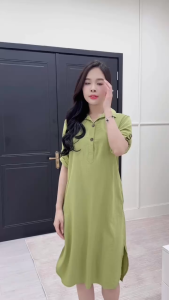 Đầm suông cổ sơ mi tay lở đính nút xẻ tà vạt bầu có túi Misa - MS0324