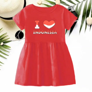Dress anak 17 Agustus perempuan usia 1-8 tahun Dirgahayu Indonesia bahan Babyterry