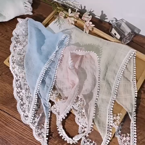 Lace Triangle Headscarf Korean Lace Hair Scarf Women Retro Triangle Hair Band Strap Hair Bag Headscarf Girl Hat Travel Photo Headband Turban Accessories Women Summer Sunscreen Thin Breathable Fashion Hairband Ribbon Hair Scarf