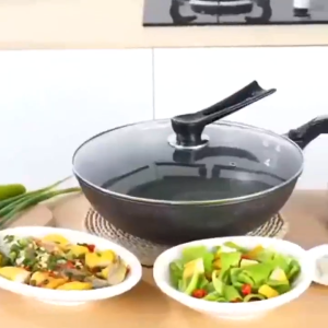 Home2U🏡 32cm Korean Non-Stick Wok Non Stick Deep Frying Wok Pan with Pot Cover Kuali Viral with Lid Marble Frying Pan High Quality